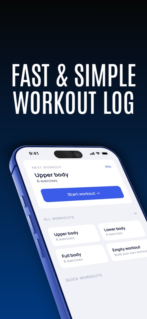 Fast and simple workout log: the next workout and all workouts on the home screen
